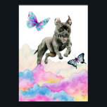 Poster Pit Bull Chien Imaginaire Aquarelle Pop Art<br><div class="desc">C'est l'illustration d'une aquarelle fantaisiste d'un taureau à pit noir sautant des nuages de couleur arc-en-ciel. Il y a de jolis papillons qui volent autour du chien. Design d'art pop pour amoureux de les chiens.</div>