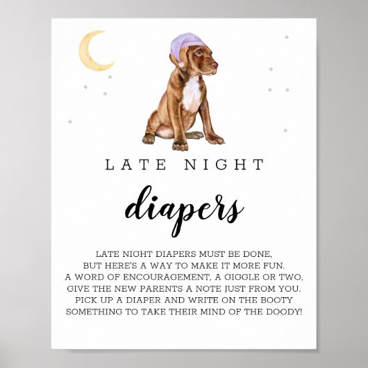 Poster Pit Bull Late Night Diapers Beagle Watercolor Sign (Devant)