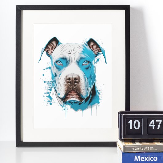 Poster Pitbulbe blanc aux yeux bleus