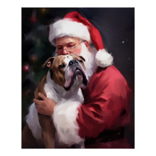 Poster Pitbull avec le Père Noël Fête de Noël