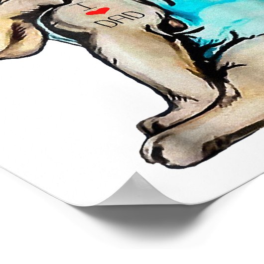 Poster Pitbull Chien I Love Papa Tattoo drôle Famille (Coin)