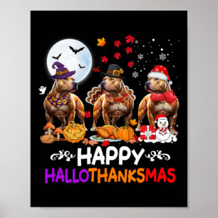 Poster Pitbull Chien Noël Hallothankmas Joyeux Thanksgi