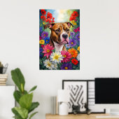 Poster Pitbull dans le jardin des fleurs (Bureau à domicile)