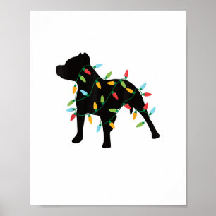 Poster Pitbull Noël lumières Noël Amoureux des chiens cad