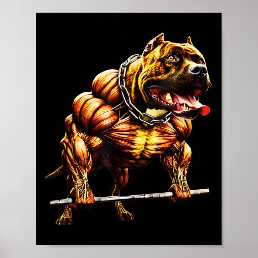 Poster Pitbulle musculaire Levant Bête Gym Animal Str (Devant)