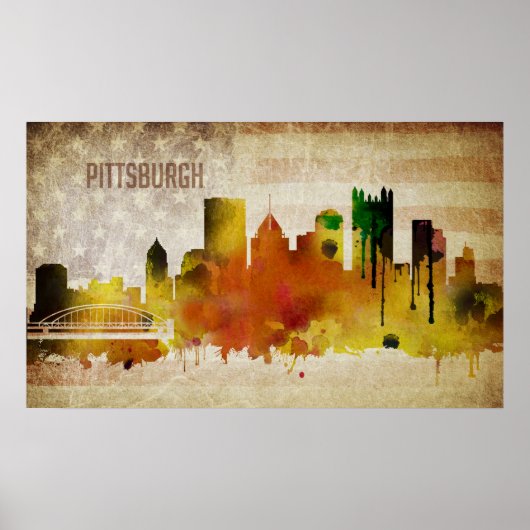 Poster Pittsburgh, PA | Aquarelle Ville Skyline (Devant)