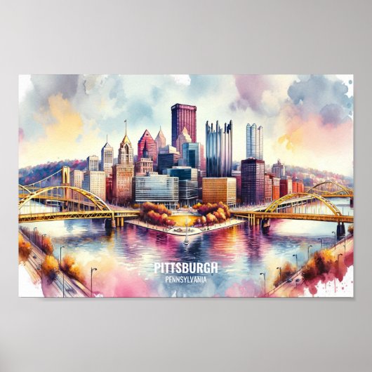 Poster Pittsburgh Pennsylvania Travel Places aquarelle (Devant)