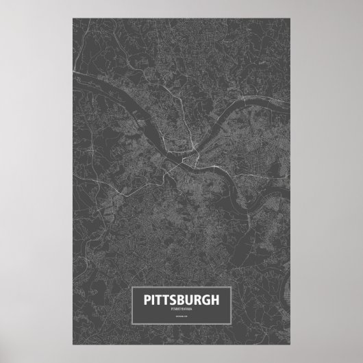 Poster Pittsburgh, Pennsylvanie (blanc sur noir) (Devant)