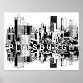 Poster Pittsburgh, Pennsylvanie en noir et blanc (Devant)