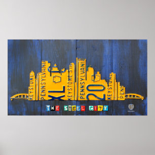 Poster Pittsburgh Skyline License Plate Art