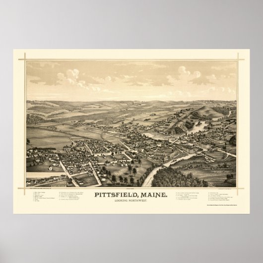 Poster Pittsfield, ME Carte panoramique - 1889 (Devant)