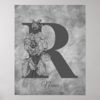 Pivoine Élégant Monogramme Initiale R Personnalisé