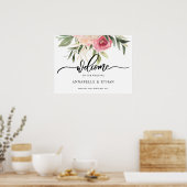 Poster Pivoine et panneau de bienvenue à fleurs en feuill (Cuisine)
