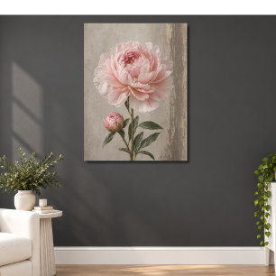 Poster Pivoine Rose Blush en Fleur avec Bourgeon Botaniqu