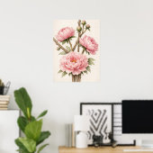 Poster Pivoine Rose Botanique (Bureau à domicile)