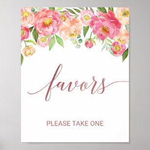 Poster Pivoine rose et fleurs de pivoine Favors Signe Or