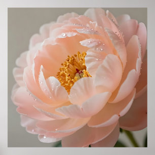 Poster Pivoine Rose Tendre avec Gouttes de Rosée