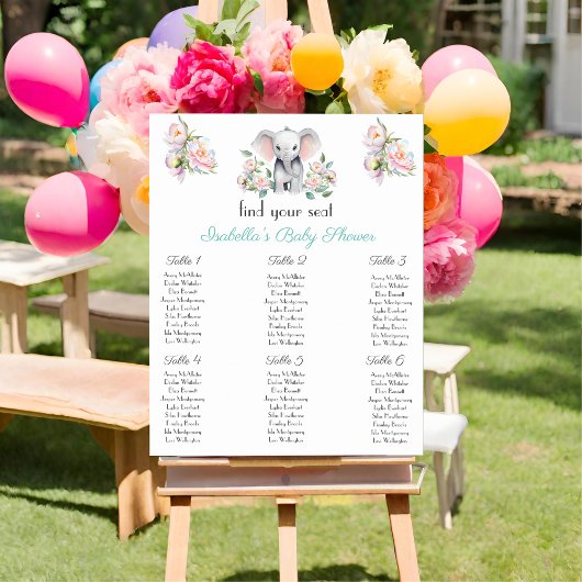 Poster Pivoines à l'éléphant bébé, Plan de table eucalypt