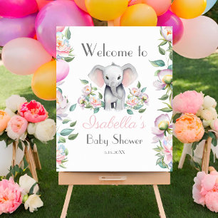 Poster Pivoines d'éléphant bébé, Panneau de bienvenue euc