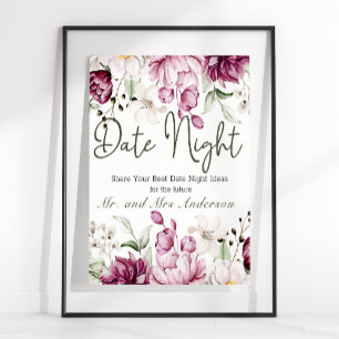 Poster Pivoines Rose Bourgogne Floral Soirée Romantique