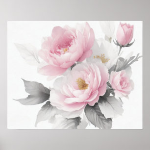Poster Pivoines roses à l'aquarelle