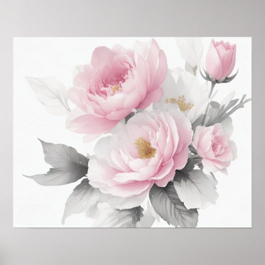 Poster Pivoines roses à l'aquarelle (Devant)