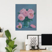 Poster Pivoines roses avec des yeux de chat cachés (Bureau à domicile)