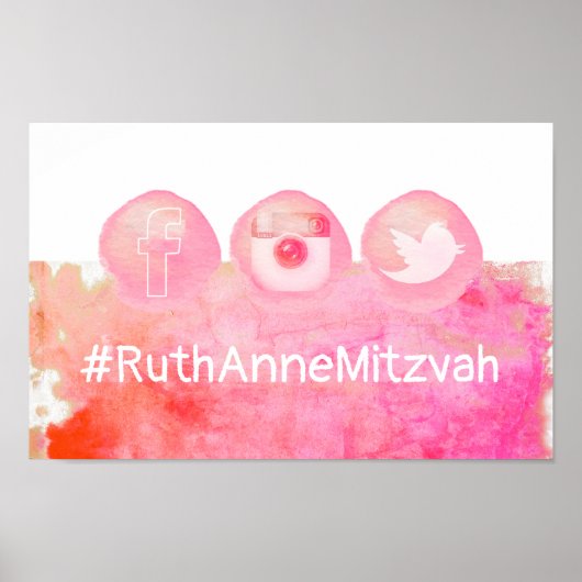 Poster PixDezines Aquarelle Social Media Hashtag Sign (Devant)