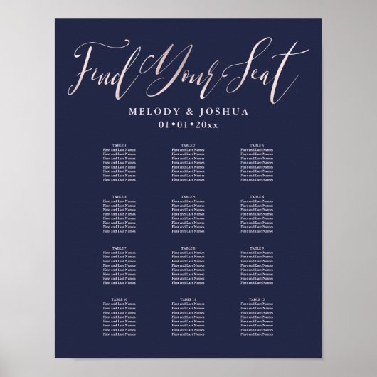 Poster PixDezines Calligraphie Moderne Navy, Plan de tabl (Devant)