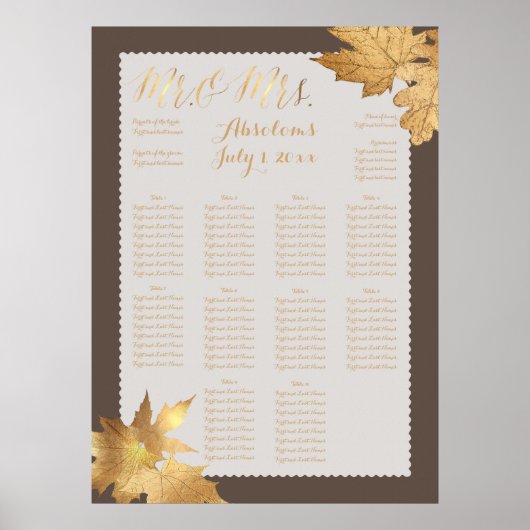 Poster PixDezines Chute Foliage/Faux Gold/Seating Chart (Devant)