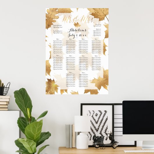 Poster PixDezines Chute Foliage/Faux Gold/Seating Chart (Bureau à domicile)