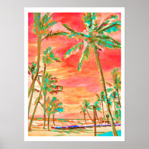 Poster PixDezines Coucher de soleil Plage Hawaïenne/Corai