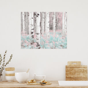 Poster PixDezines Forêt de bouleaux d'hiver Lits de fougè