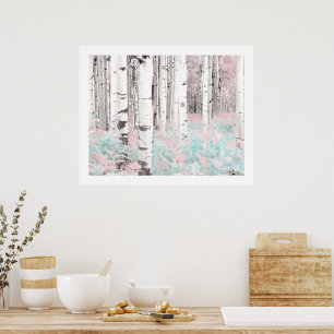 Poster PixDezines Forêt de bouleaux d'hiver Lits de fougè