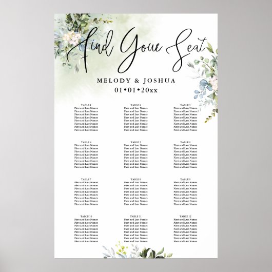 Poster PixDezines Greenery Calligraphie, Plan de table (Devant)