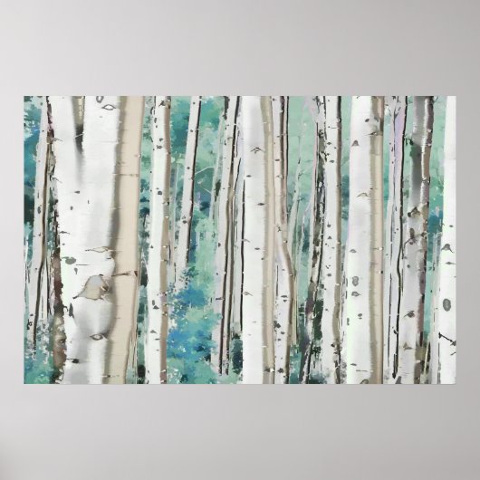 Poster PixDezines Hiver Silver Birch Forêt Teal Vert (Devant)