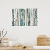 Poster PixDezines Hiver Silver Birch Forêt Teal Vert (Cuisine)