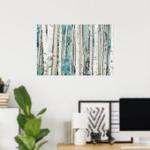 Poster PixDezines Hiver Silver Birch Forêt Teal Vert (Bureau à domicile)