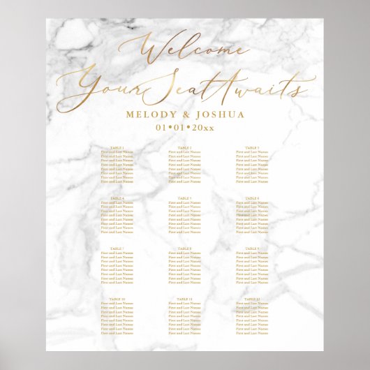 Poster PixDezines Marble+Faux Gold Script, Seating Chart (Devant)
