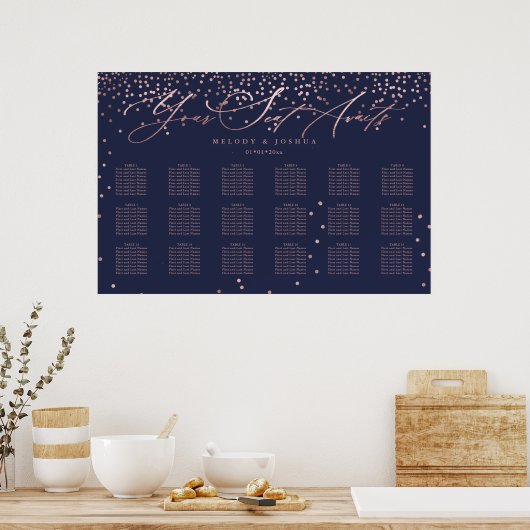 Poster PixDezines Marine+Rose Gold Script, Seating Chart (Cuisine)