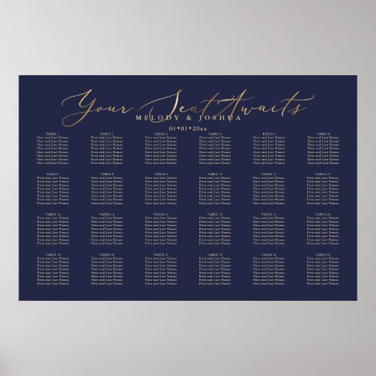 Poster PixDezines Navy Faux Or Calligraphie, Plan de tabl (Devant)