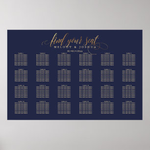 Poster PixDezines Navy+Gold Calligraphy, Seating Chart