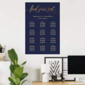 Poster PixDezines Navy+Gold Calligraphy, Seating Chart (Bureau à domicile)