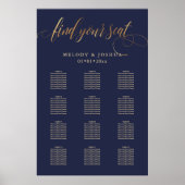 Poster PixDezines Navy+Gold Calligraphy, Seating Chart (Devant)