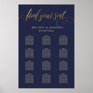Poster PixDezines Navy+Gold Calligraphy, Seating Chart