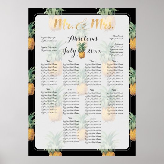 Poster PixDezines Pineapples Seating Chart/do-it-yourself (Devant)