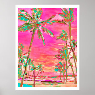 Poster PixDezines Plage Hawaïenne/Rose/Turquoise