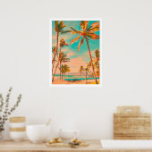 Poster PixDezines Plage Hawaïenne Vintage (Cuisine)