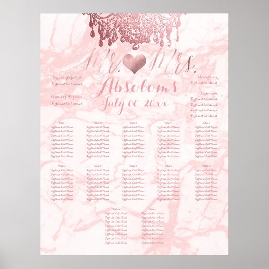 Poster PixDezines Rose lustre d'or / Coeur / Marbre (Devant)