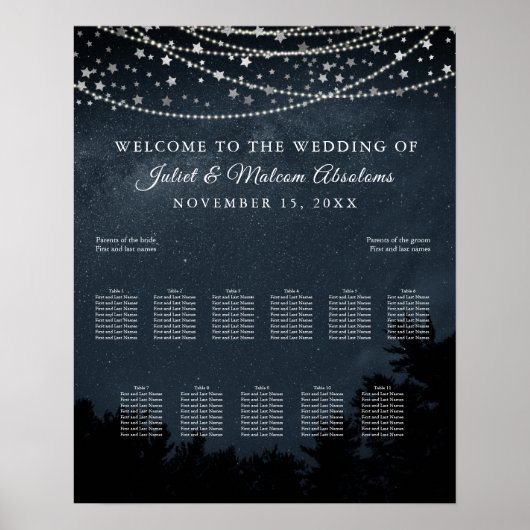 Poster PixDezines Stars+Light Strings Seating Chart (Devant)